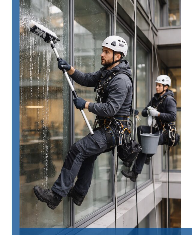Профессиональная мойка витражей промышленными альпинистами в Баксане
