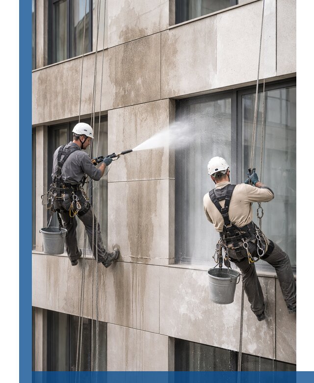 Послестроительная мойка фасада промышленным альпинизмом в Баксане