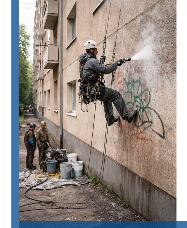 Удаление граффити с фасада в Баксане без следов и повреждений