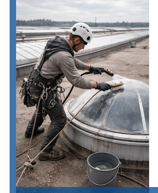 Мойка зенитных фонарей на кровле для промышленных объектов в Баксане