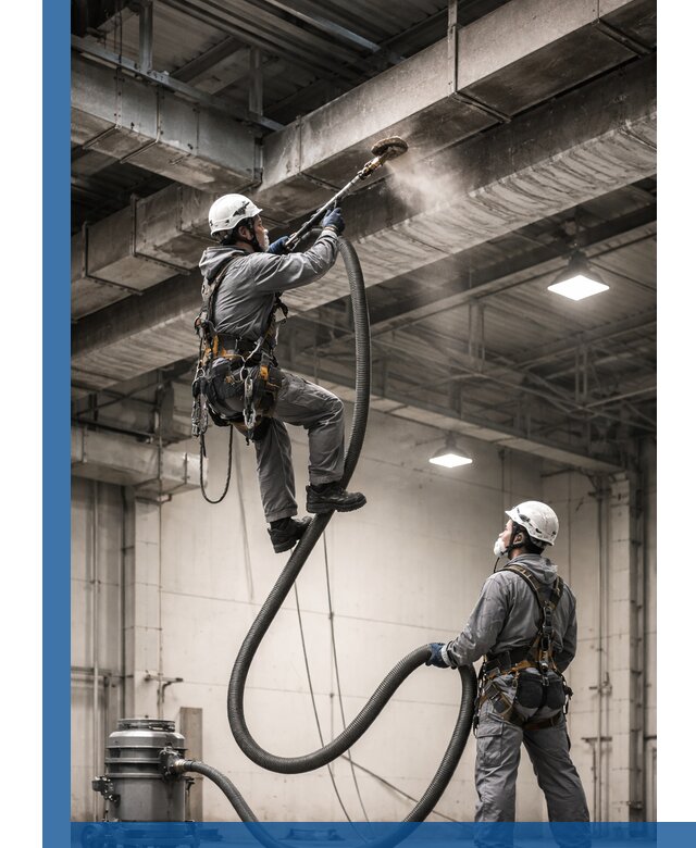 Обеспыливание потолочных конструкций в Баксане промышленным альпинизмом