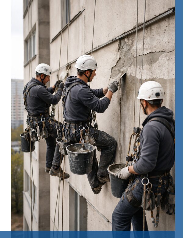 Ремонт бетонных элементов фасада в Баксане от 2526 р. | ВЫСОТНИК-Бкс