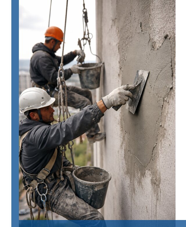 Штукатурка фасада на высоте в Баксане профессиональные работы