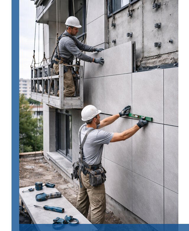 Монтаж керамогранита на фасад в Баксане под ключ с гарантией качества