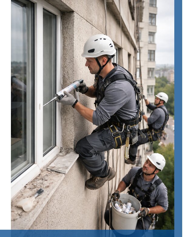 Герметизация оконных швов снаружи в Баксане от 1515 р. | ВЫСОТНИК-Бкс
