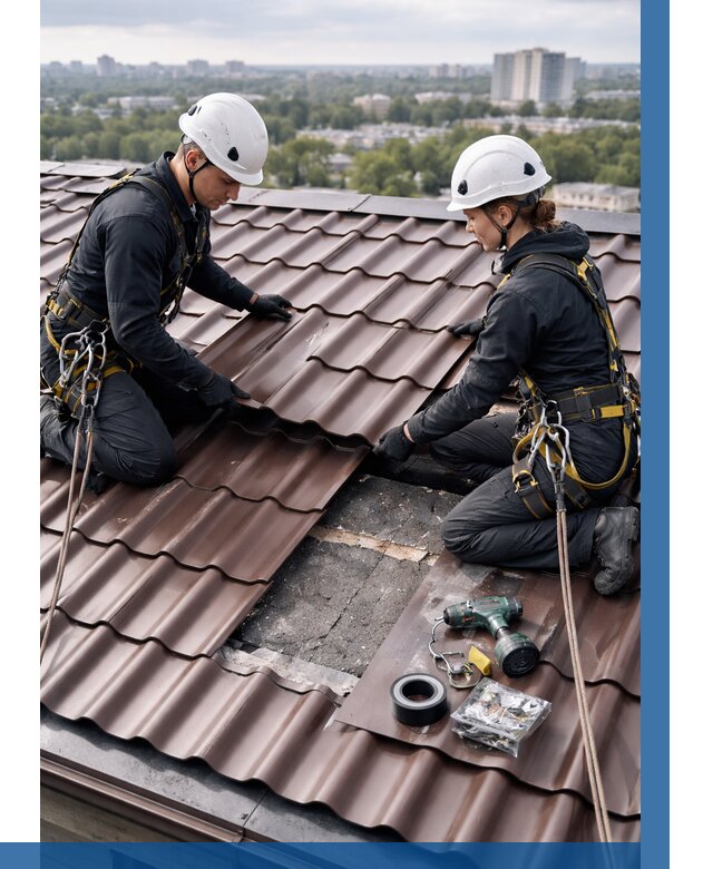 Ремонт металлочерепицы на крыше в Баксане от 909 р. | ВЫСОТНИК-Бкс