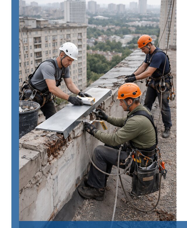 Ремонт парапета на кровле в Баксане, высотные работы с гарантией