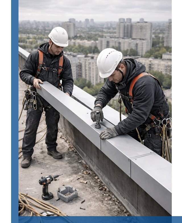 Монтаж парапетных крышек и ограждений кровли в Баксане