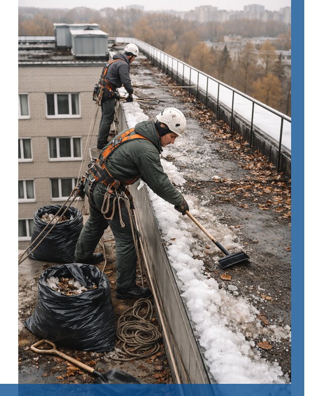 Очистка кровли по периметру в Баксане от 556 р. | ВЫСОТНИК-Бкс