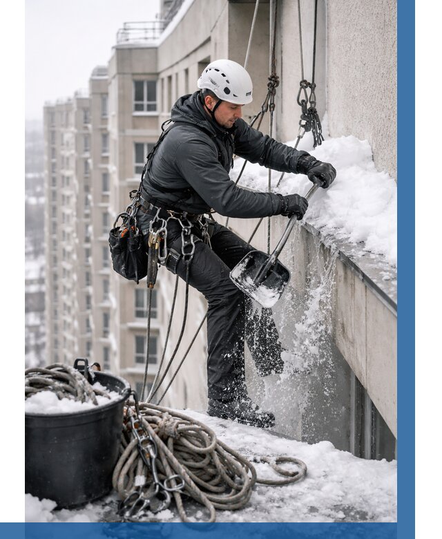 Очистка карнизов от снега в Баксане от 303 р. | ВЫСОТНИК-Бкс