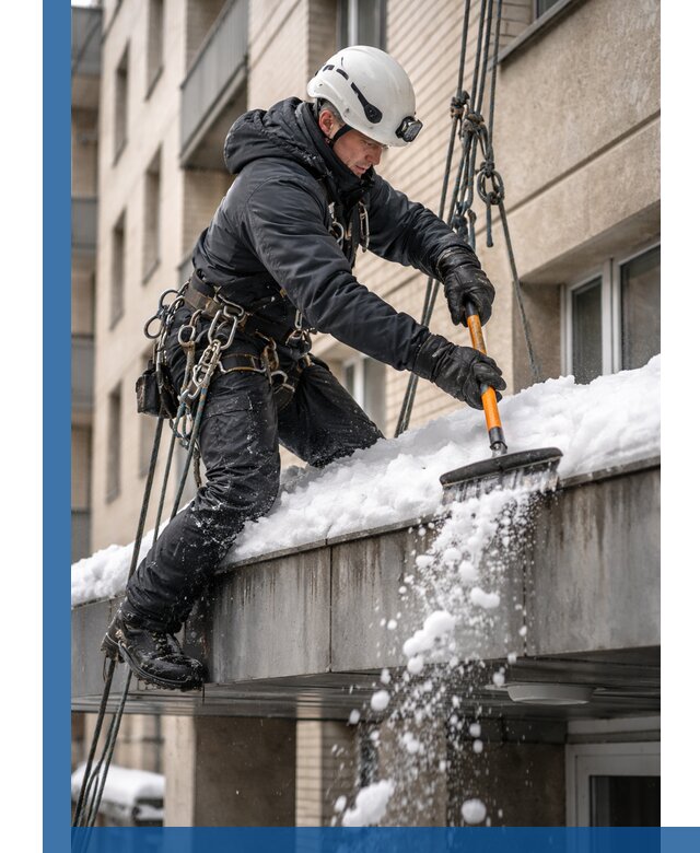 Очистка козырьков от снега в Баксане круглогодично безопасно