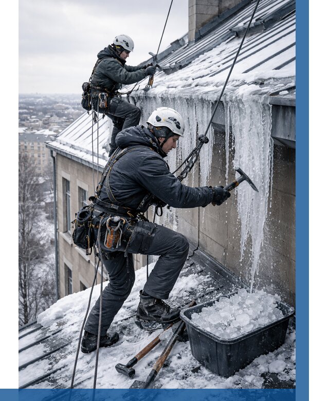 Удаление наледи с кровли в Баксане от 5556 р. | ВЫСОТНИК-Бкс