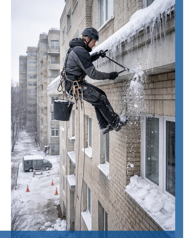 Удаление наледи с карнизов в Баксане от 354 р. | ВЫСОТНИК-Бкс