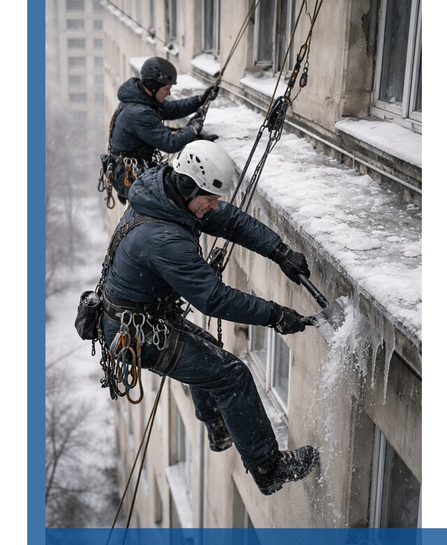Удаление наледи и сосулек с карнизов в Баксане профессионально