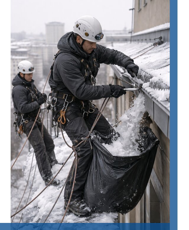 Аварийная очистка крыши в Баксане под ключ от 303 р. | ВЫСОТНИК-Бкс