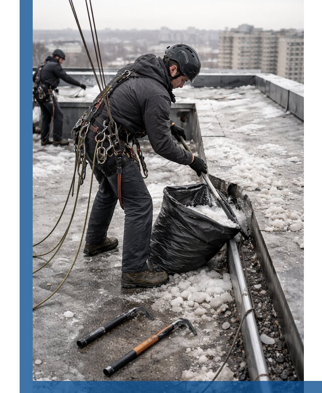 Аварийная очистка кровли в Баксане от промальпинистов