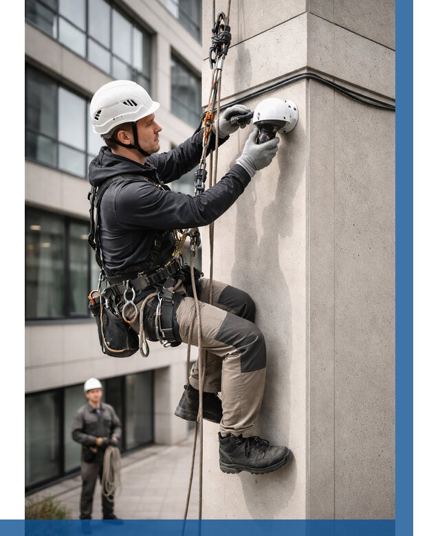 Монтаж камер видеонаблюдения на фасаде в Баксане от 8587 р.-ВЫСОТНИК-Бкс