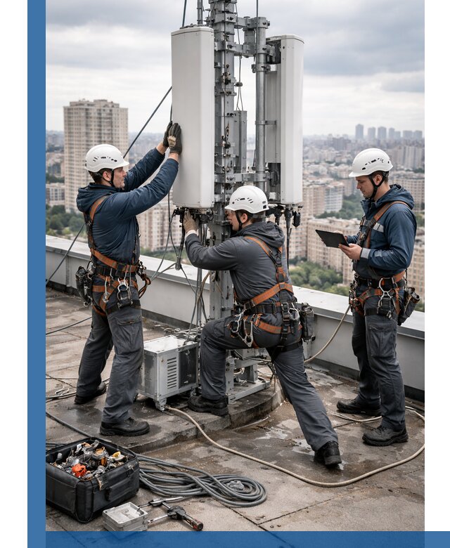 Монтаж антенн связи на крыше в Баксане с вводом в эксплуатацию