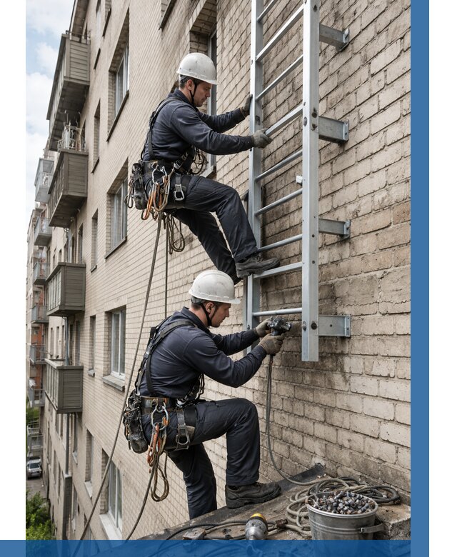 Монтаж пожарной лестницы в Баксане от 25255 р заказать у ВЫСОТНИК-Бкс