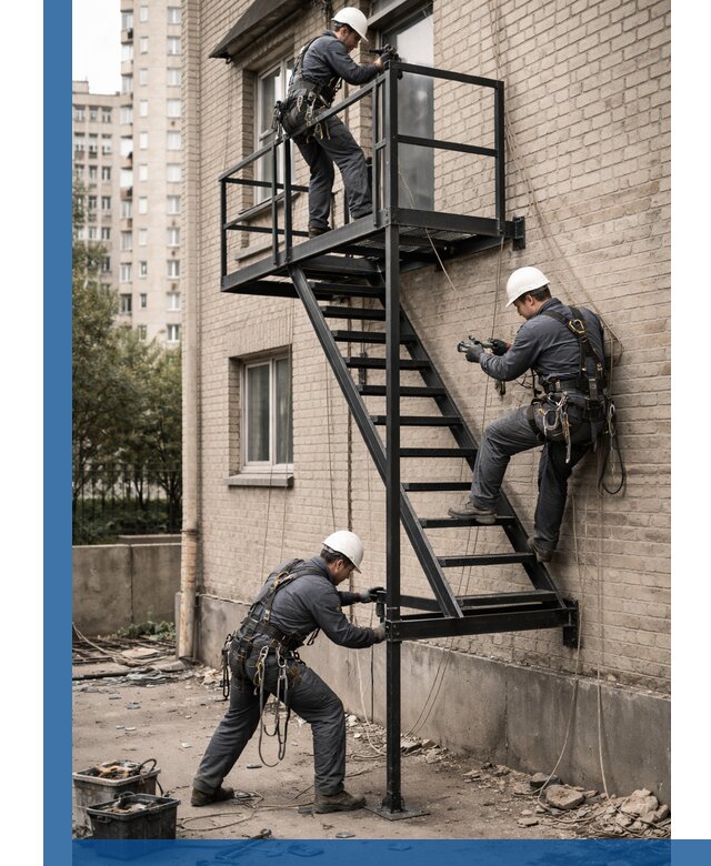 Монтаж пожарной лестницы в Баксане, установка и крепление