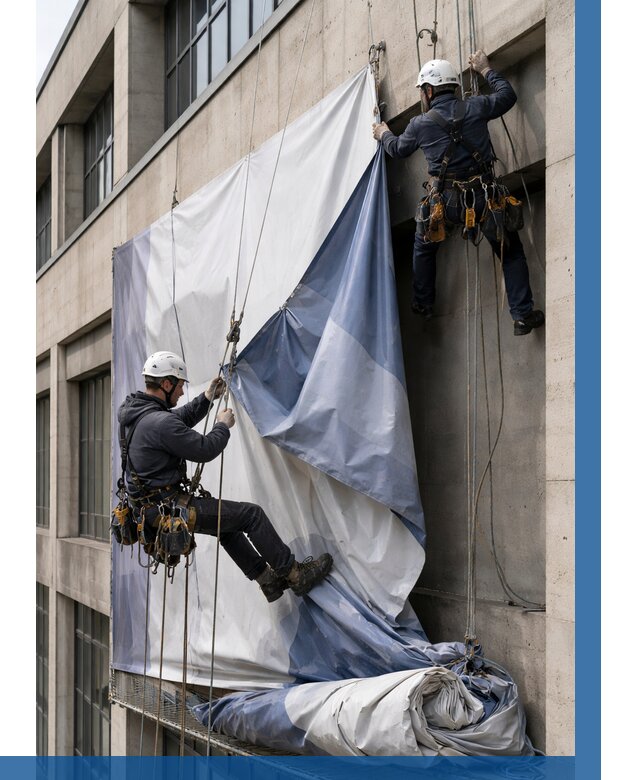 Демонтаж баннеров с фасада в Баксане от 4546 р. | ВЫСОТНИК-Бкс