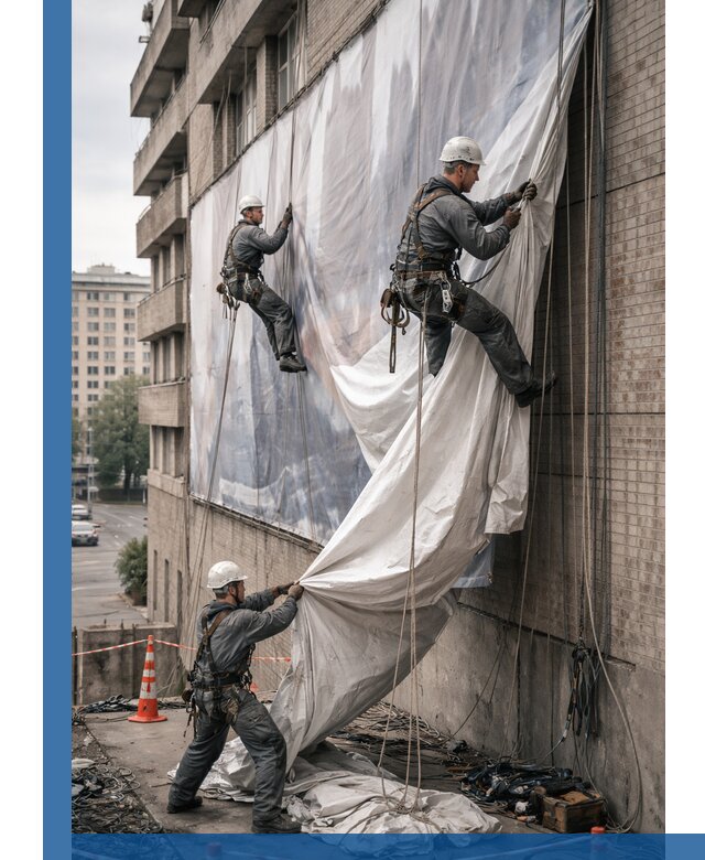 Демонтаж баннеров с фасада в Баксане оперативно и безопасно