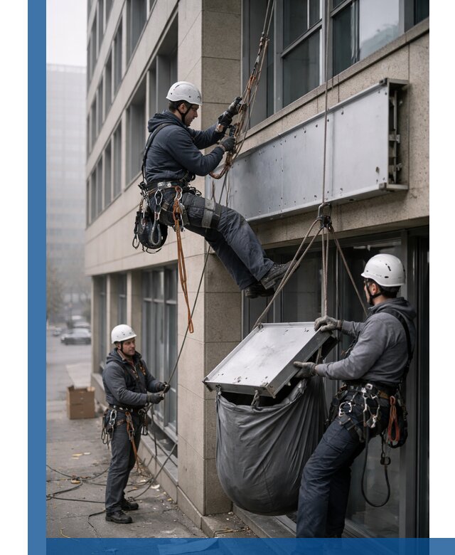 Демонтаж рекламной вывески с высотными работами в Баксане