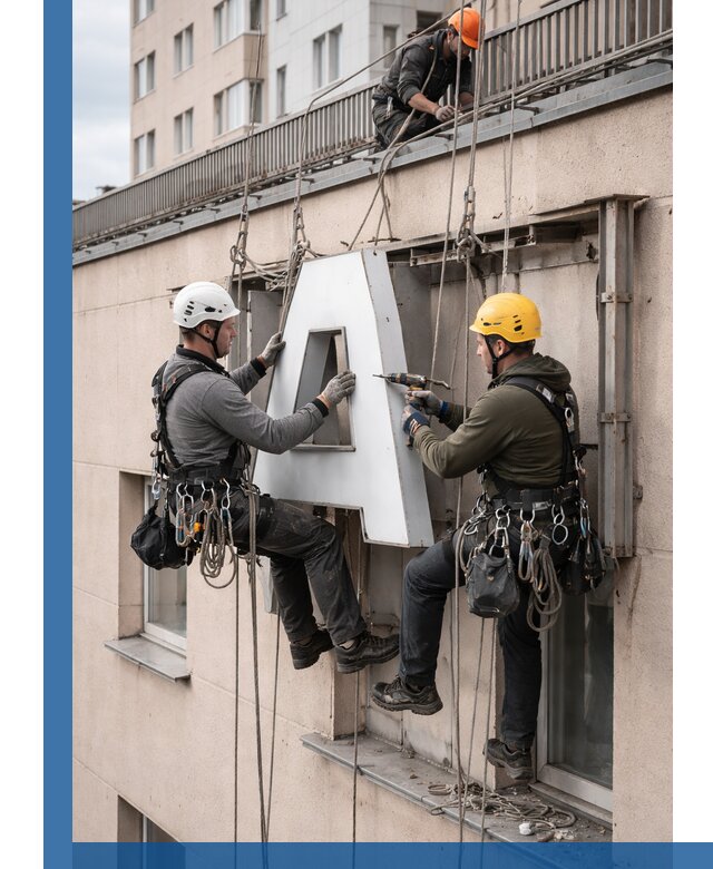 Ремонт и восстановление наружных вывесок на высоте в Баксане