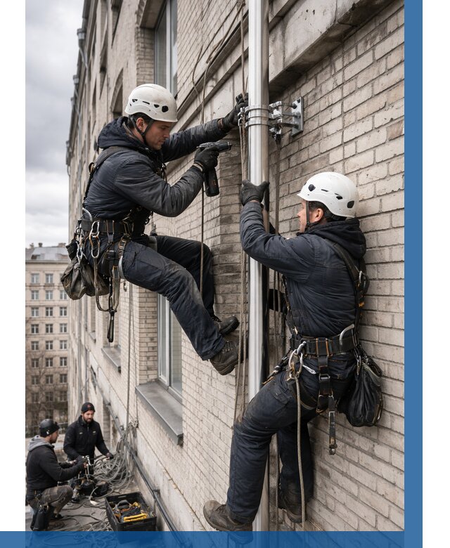 Монтаж флагштока на здании в Баксане от 6566 р. | ВЫСОТНИК-Бкс