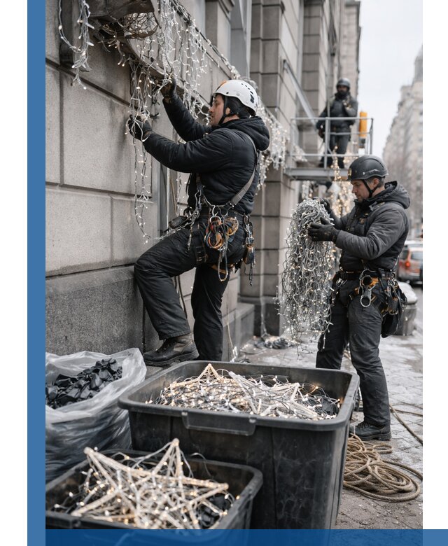 Демонтаж новогоднего оформления и гирлянд в Баксане