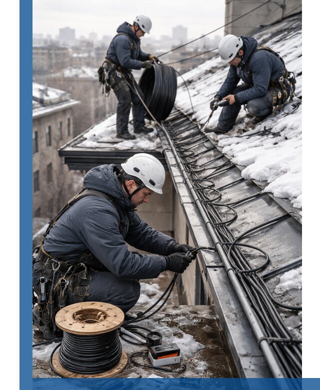 Монтаж греющего кабеля на кровле в Баксане под ключ