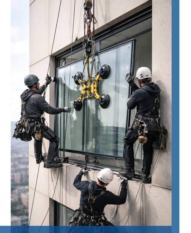 Монтаж стеклопакетов на высоте в Баксане от 3233 р. | ВЫСОТНИК-Бкс