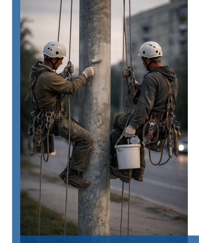 Покраска опор освещения и антикоррозийная защита в Баксане