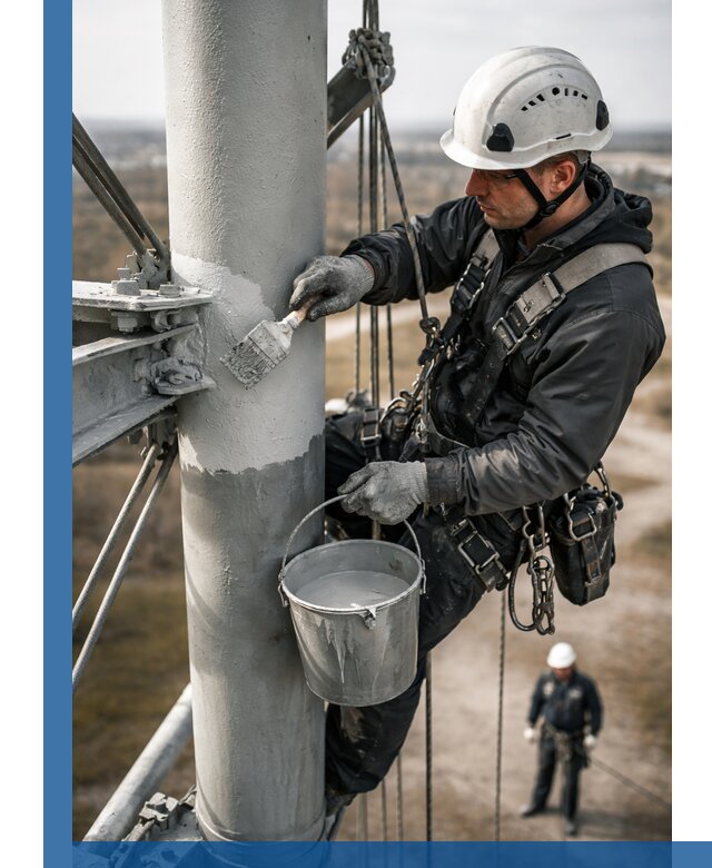 Покраска мачт связи в Баксане промышленными альпинистами