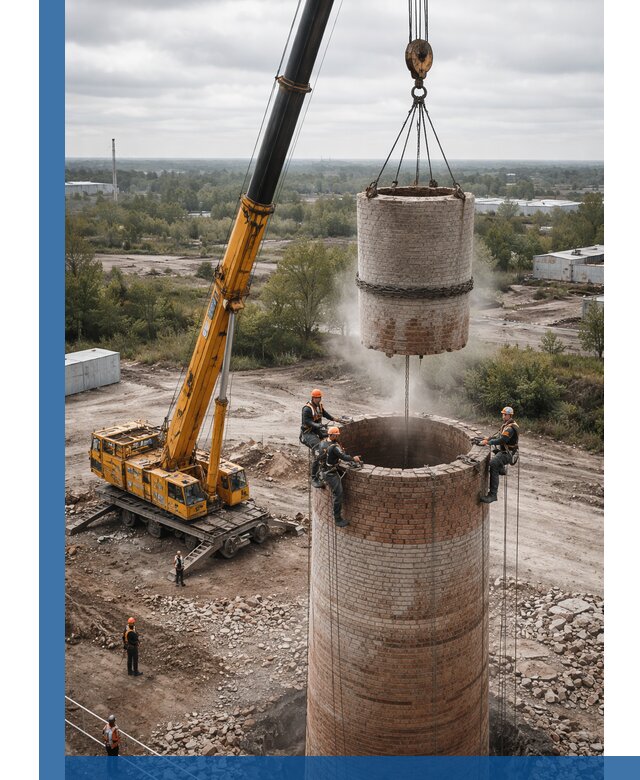 Демонтаж дымовой трубы в Баксане с гарантиями безопасности