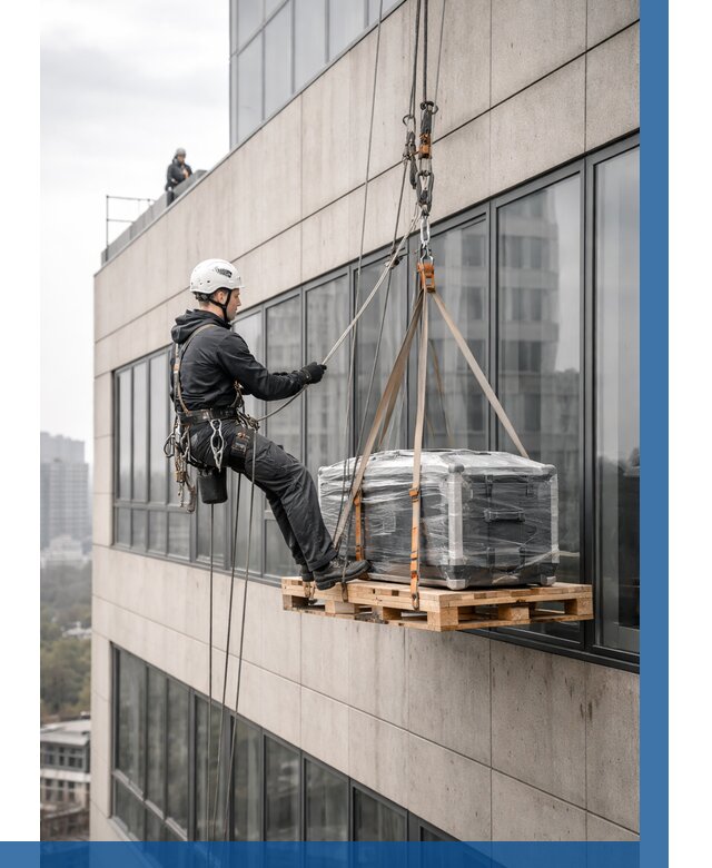 Спуск груза по фасаду в Баксане от 3536 р. | ВЫСОТНИК-Бкс