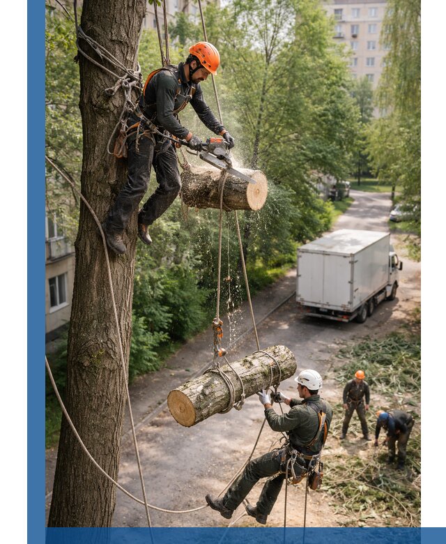 Спил деревьев альпинистами в Баксане, безопасно и без повреждений