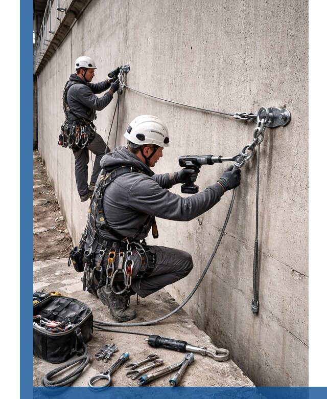 Монтаж анкерных линий высотной безопасности в Баксане