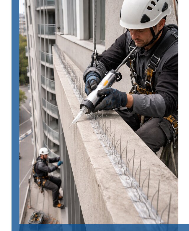 Установка шипов от птиц на фасадах и кровлях в Баксане